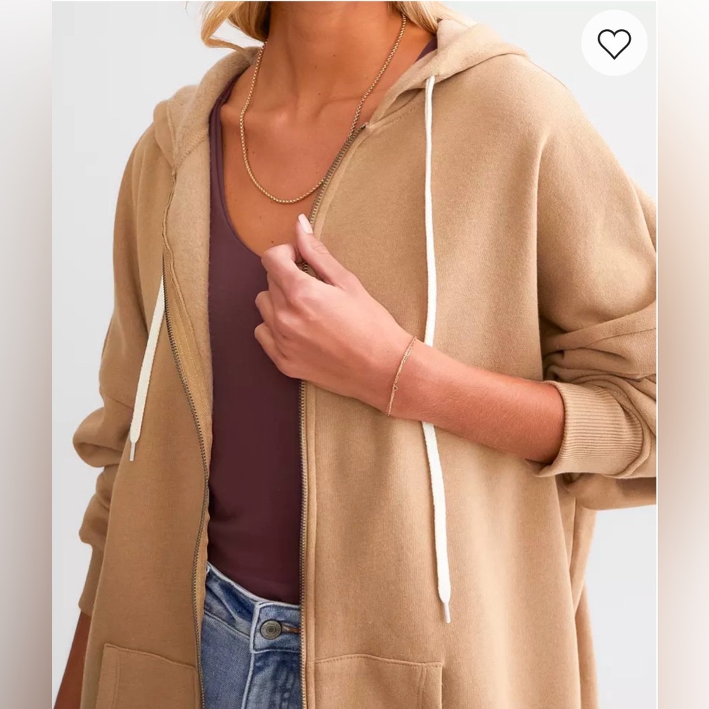 BKE Fleece Lined Drop Shoulder Zip Up Oversized Hoodie Size XL 1X Tan